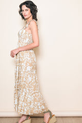 Beige Ruffle Sleeve Tiered Maxi Dress