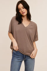 Mocha V-Neck Crepe Knit Maternity Top