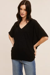 Black V-Neck Crepe Knit Maternity Top