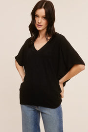 Black V-Neck Crepe Knit Top