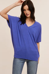 Blue V-Neck Crepe Knit Maternity Top