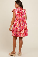 Red Printed Ruffle Sleeve Maternity Dress