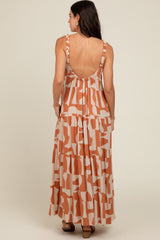 Camel Printed Tiered Maxi Dress