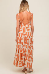 Camel Printed Tiered Maternity Maxi Dress