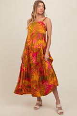 Orange Tropical Tiered Maternity Maxi Dress