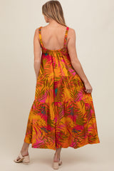 Orange Tropical Tiered Maternity Maxi Dress