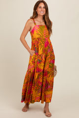 Orange Tropical Tiered Maternity Maxi Dress