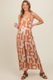 Camel Abstract Print Wide Leg Maternity Jumpsuit