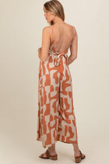 Camel Abstract Print Wide Leg Maternity Jumpsuit