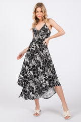 Black Tropical Floral Front Tie Maternity Midi Dress