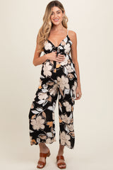 Black Floral Tie Front Maternity Jumpsuit