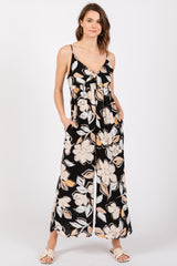 Black Floral Tie Front Jumpsuit