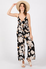 Black Floral Tie Front Maternity Jumpsuit