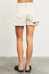 Cream Frayed Edge Cotton Short