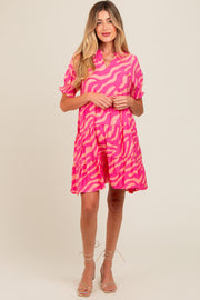 Pink Split V-Neck Smocked Short Sleeve Tiered Maternity Dress