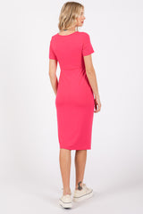 Coral Square Neck Belted Midi Dress