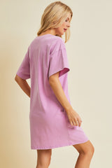 Pink Short Sleeve Side Pocket Dress