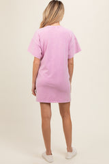 Pink Short Sleeve Side Pocket Maternity Dress