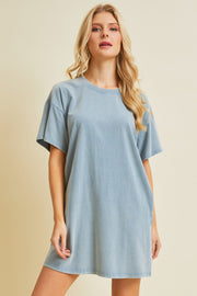 Light Blue Short Sleeve Side Pocket Dress