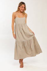 Taupe Square Neck Sleeveless Tiered Maternity Maxi Dress