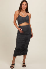 Charcoal Rhinestone Crop Top and Skirt Maternity Set