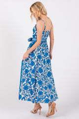 Blue Floral Crochet Accent Waist Tie Dress