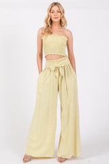 Yellow Front Tie Crop Top and Pant Set