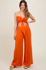 Orange Front Tie Crop Top and Pant Maternity Set