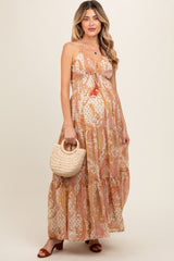 Cream Paisley Print Halter Maternity Maxi Dress