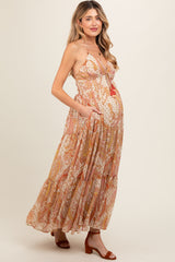 Cream Paisley Print Halter Maternity Maxi Dress