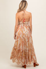 Cream Paisley Print Halter Maternity Maxi Dress