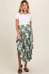 Jade Floral Embroidered Smocked Round Hem Maternity Midi Skirt