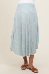 Light Blue Floral Smocked Waist Maternity Midi Skirt