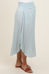 Light Blue Floral Smocked Waist Maternity Midi Skirt