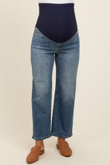 Blue Ankle Crop Straight Leg Maternity Jeans