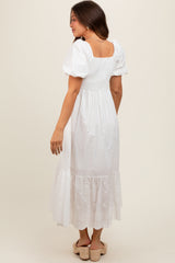 Ivory Eyelet Scalloped V-Neck Short Puff Sleeve Maternity Midi Dress