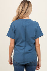 Blue Wrap Short Sleeve Raw Hem Maternity Top