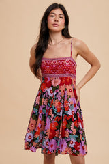 Multi-Color Floral Paisley Square Neck Tie Back Maternity Dress