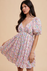 Pink Floral V-Neck Cutout Back Maternity Dress