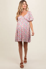 Pink Floral V-Neck Cutout Back Maternity Dress