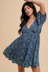 Navy Blue Floral V-Neck Cutout Back Maternity Dress