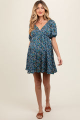 Navy Blue Floral V-Neck Cutout Back Maternity Dress