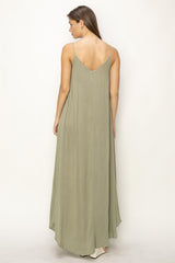 Light Olive Lightweight Sleeveless V-Neck Maxi Dress