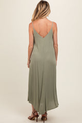 Light Olive Lightweight Sleeveless V-Neck Maternity Maxi Dress