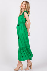 Green Ruffle Short Sleeve Self Tie Dress