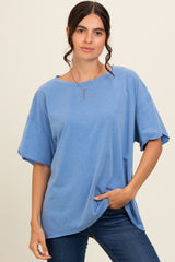 Blue Raw Rolled Hem Maternity Top