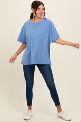 Blue Raw Rolled Hem Top