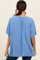 Blue Raw Rolled Hem Top