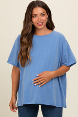 Blue Raw Rolled Hem Maternity Top