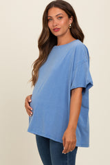 Blue Raw Rolled Hem Maternity Top